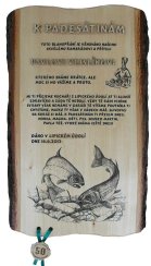 Gratulace rybář č. 758 na desce s kůrou 3D