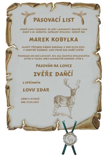 Pasovací list daněk č.732 pergamen z překližky
