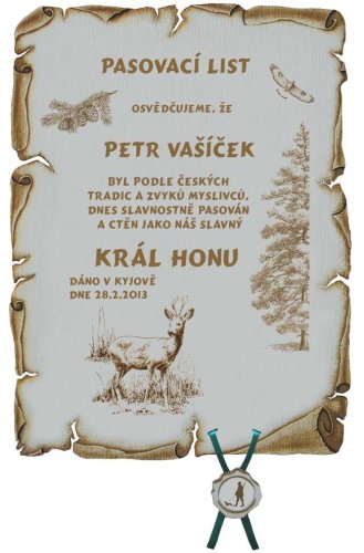 Pasovací list král honu č.723 pergamen z překližky