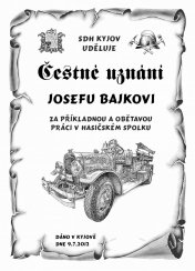 Čestné uznání hasič č. 791 pergamen z prekližky