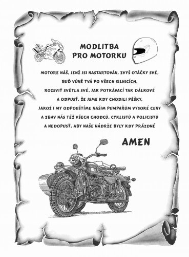 Modlitba pro motorku veterán č. 787 pergamen z překližky