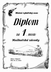 Diplom rybářské závody v muškaření č. 755 pergamen z překližky