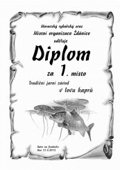 Diplom rybářské závody č. 759 pergamen z překližky