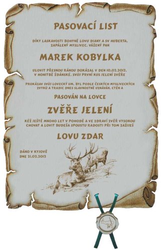 Pasovací list jelen č.733 pergamen z překližky