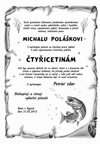Gratulace rybář č.762 pergamen z překližky