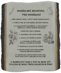 Desatero pro manželku č. 718 na desce s kůrou