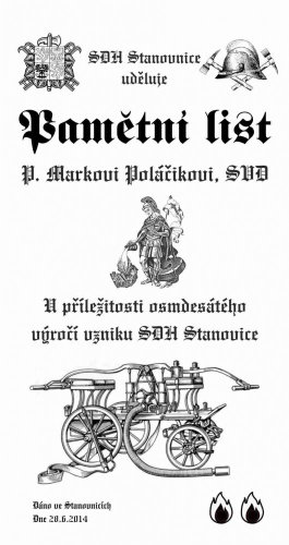 Pamětní plaketa k výročí založení sboru č.795 na desce s kůrou