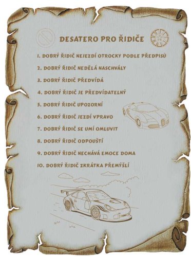Desatero pro řidiče č.716 pergamen na překližce