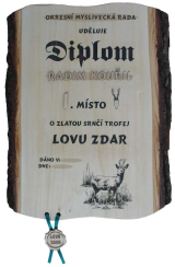 Diplom myslivecké soutěže č.741 na desce s kůrou 3D