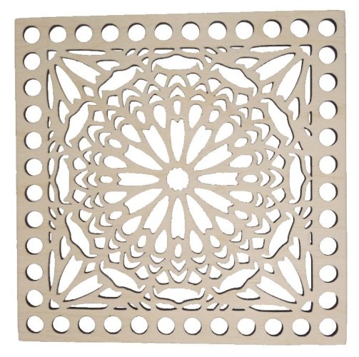 Dřevěný výřez na háčkování čtverec vyřezávaný s rostlinou 150x150 mm