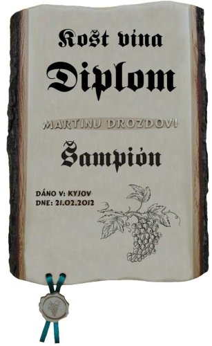 Diplom košt vína č.773 na desce s kůrou 3D